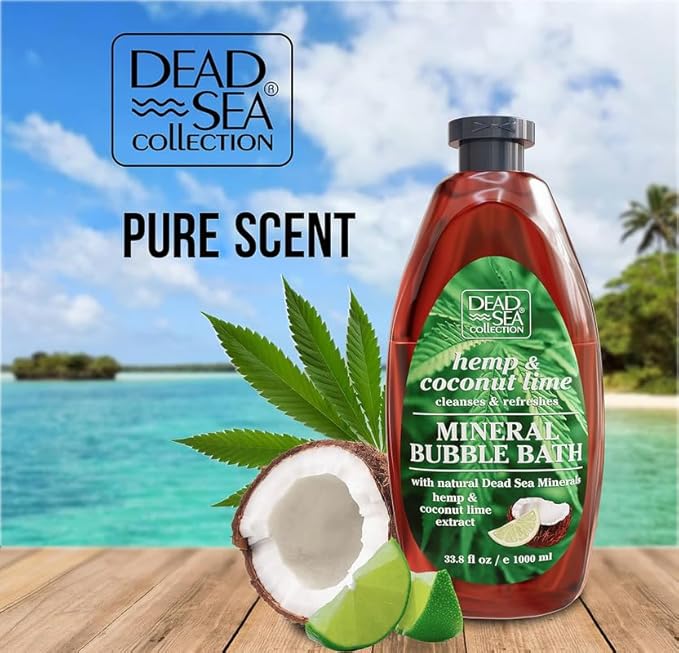 Dead Sea Collection Hemp & Coconut Lime Bubble Bath for Women and Men with Pure Minerals - Nourishing and Moisturizing Skin - 33.8 Fl. Oz