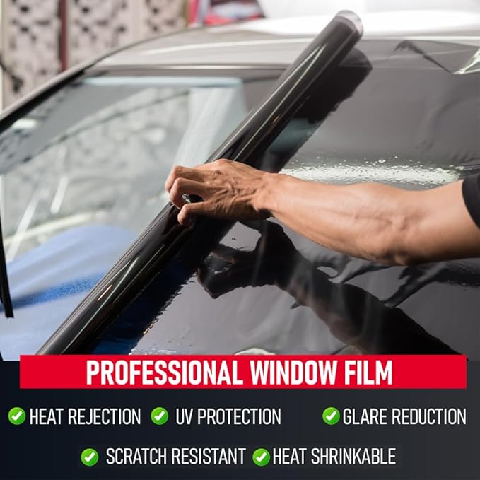 United Window Tint Universal Black 20% VLT 24" in x 100'Ft Standard Dyed 1Ply Film Black Color - Privacy Window Tint for Car, Home, Blocks UV/IR Rays, Reduce Heat & Glare - Adhesive Window Film