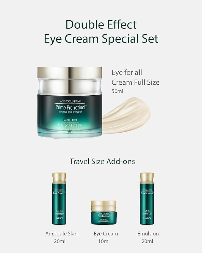 Isa Knox AGE FOCUS Prime Double Effect Eye For All Cream Set (3.4fl oz) - Korean Skincare Set, Lightweight Rich Eye Cream, Toner, Emulsion by LG Beauty. Daytime Retinol.