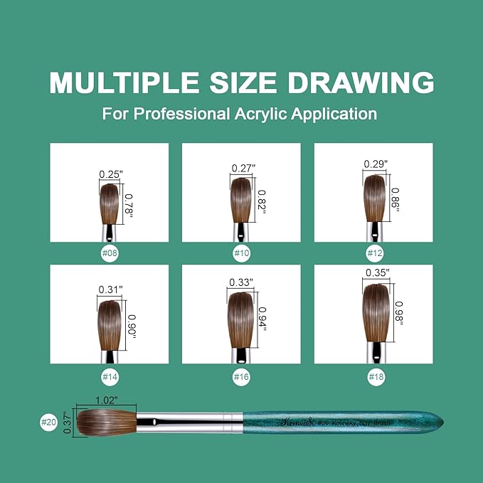 Acrylic Nail Brush Size #18, 100% Pure Kolinsky Nail Art Brushes for Acrylic Application, Sturdy Starry Handle Oval Shaped Nail Design Tools for Professional Manicure DIY, Green