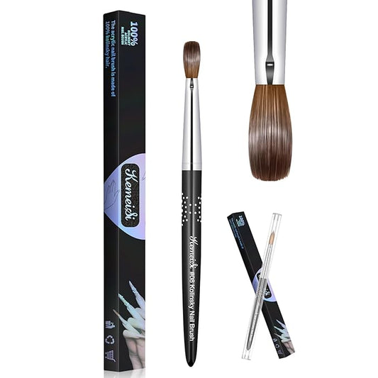 Acrylic Nail Brush Size #08, 100% Pure Kolinsky Nail Art Brushes for Acrylic Application, Sturdy Handle Oval Shaped Acrylic Powder Nail Design Tools for Professional Manicure DIY