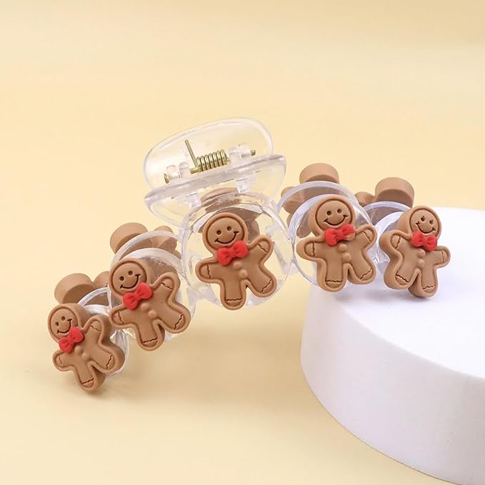 1Pcs Christmas Hair Clips, 5D Stereoscopic Gingerbread Man Design Hair Claw Clips for Thick/Thin Hair, Large Size Christmas Hair Accessories, Xmas Strong Hold Clamp Jaw Clips for Women Hair Supplies