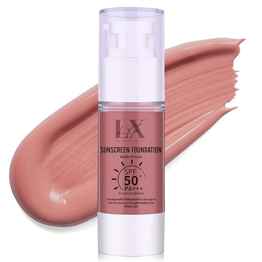 Tinted Face Sunscreen - Waterproof & Lightweight Liquid Foundation with SPF 50++, 3-in-1 Full Coverage Foundation Smooths & Blurs Pores, 405 Deep