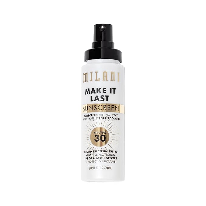 Milani Sunscreen Setting Spray + Primer, Make It Last Sunscreen for Face- SPF 30 UVA & UVB Protection Antioxidant Rich Formula for Broad Spectrum Protection, Prime + Set + Protect, 2.02Fl. Oz