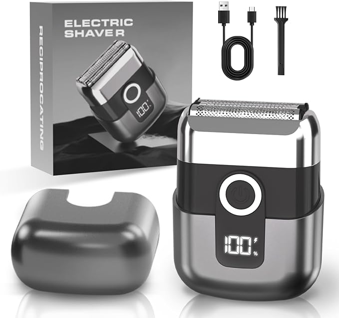 Electric Foil Shavers for Men: Mini Electric Razor, Foil Shaver for Face, IPX7 Waterproof Wet Dry Cordless Razor with 3 Floating Blades, LED Display for Travel & Home, USB Type C
