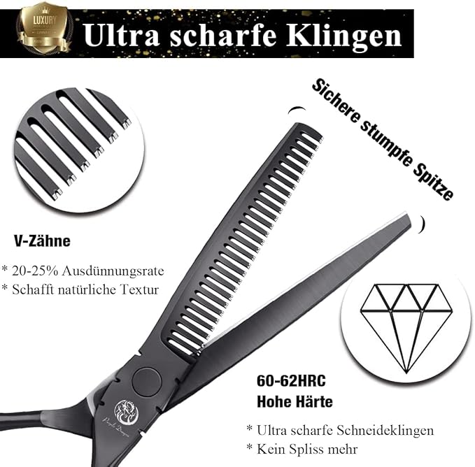 Purple Dragon Professional Japan 440C Hair Salon Cutting Shear and Barber Thinning Scissor Hairdressing Shear Set with Bag