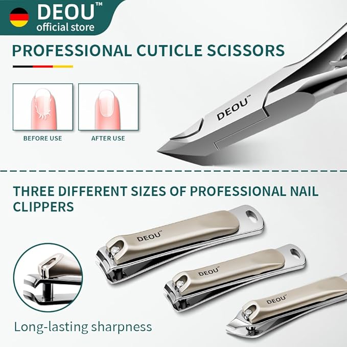 DEOU Professional Nail Set 11 in 1 stainless steel home care nail clippers, men's luxury travel leather storage box, women's beauty kit (Pink)