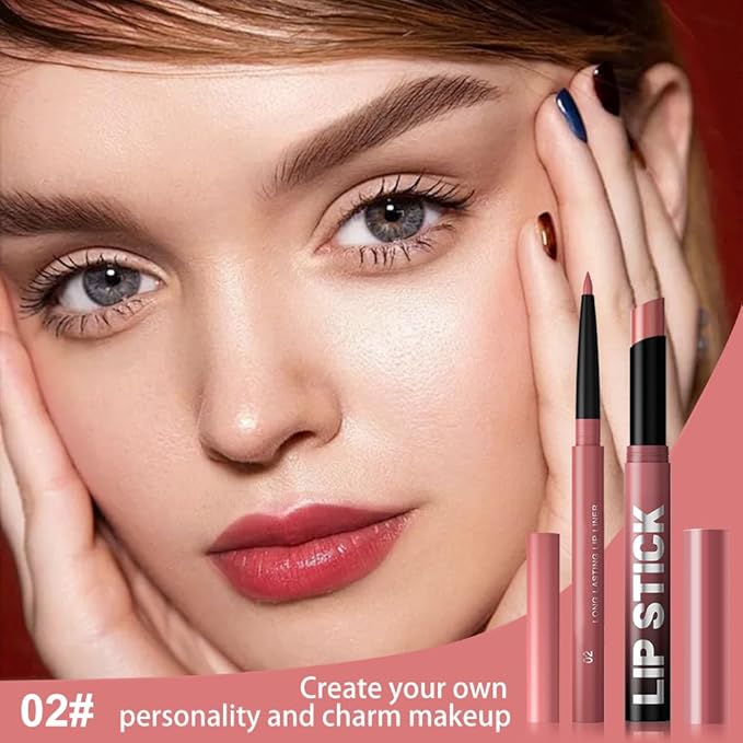 AMY'S DIARY 2Pcs Red Lipstick and Lip Liner Combo, Lip Liner and Lip Stick Kit for Women, Matte Lip Pencil and Smooth Hydrating Lipstick, Non-Stick Lip Makeup Set (02#Warm Rosewood)