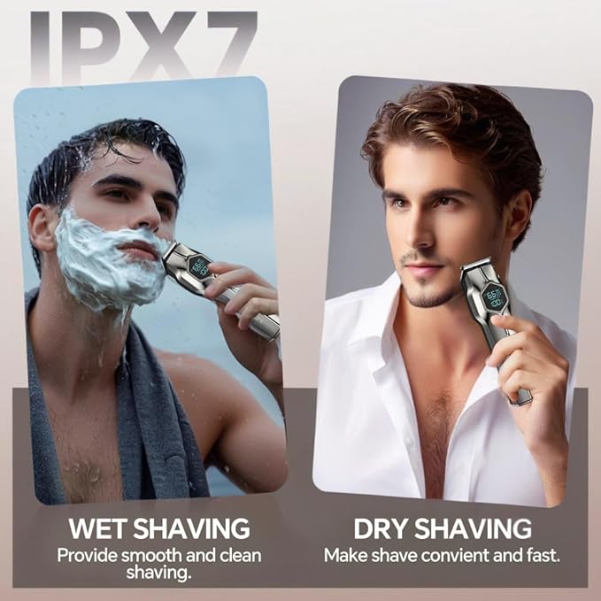 5-in-1 Electric Beard Trimmer Body Hair Trimmer Kit, Professional Cordless Hair Clippers for Men Rechargeable, IPX7 Waterproof Mens Grooming Kit for Face, Mustache, Body, Nose, Gifts for Men (Silver)