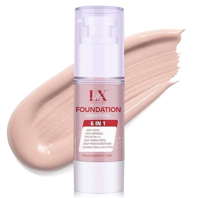 6-in-1 Makeup Infused with 1% Hyaluronic Acid- Matte + Poreless Liquid Foundation For A Glowing & Soft-Focus Look, Suitable for All Skin Types (101 Light, 6-in-1 Makeup Foundation)
