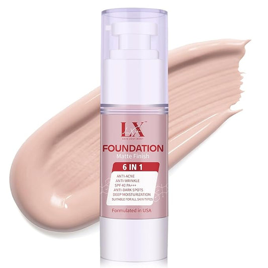 6-in-1 Makeup Infused with 1% Hyaluronic Acid- Matte + Poreless Liquid Foundation For A Glowing & Soft-Focus Look, Suitable for All Skin Types (101 Light, 6-in-1 Makeup Foundation)