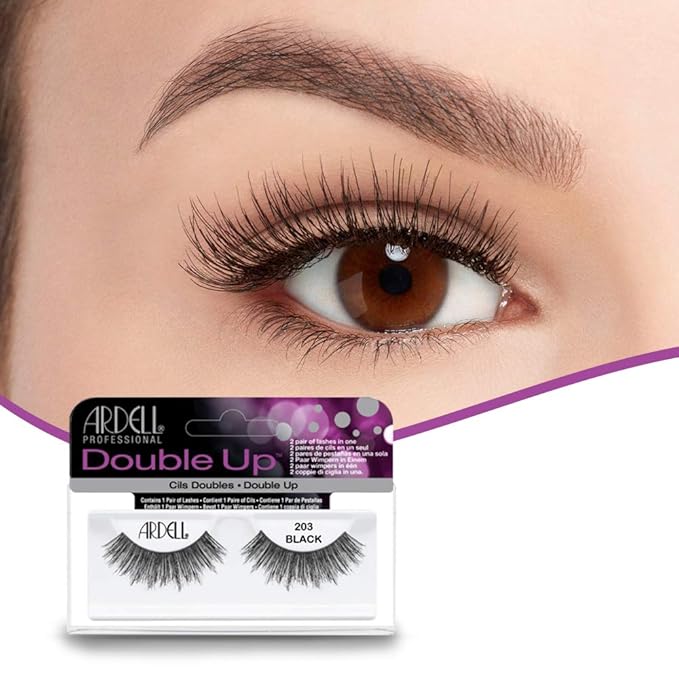Ardell False Eyelashes Double Up 203 Black - Lightweight, Natural Look Strip Lashes for Glamorous Eye Makeup, 4 Pack