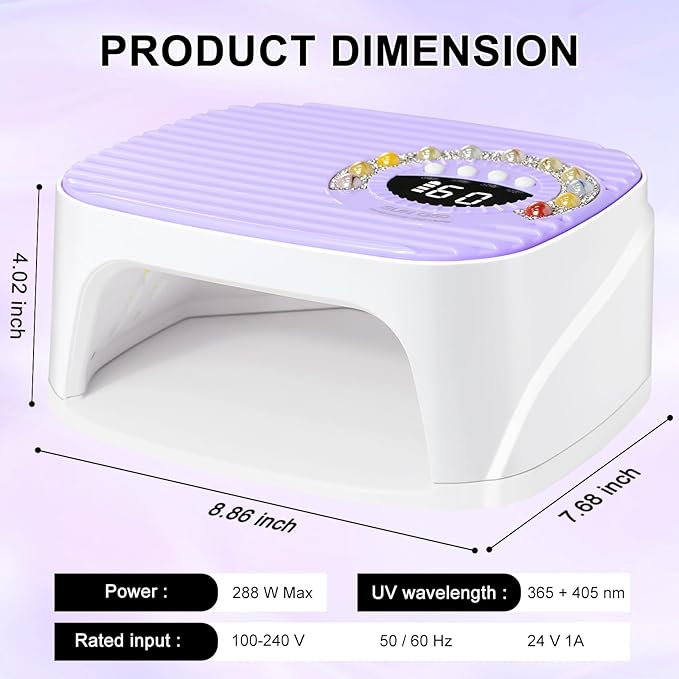 LIMEGIRL UV LED Nail Lamp Kit for Gel Polish Professional Fast Curing Purple Dryer Light Set with 45PCS Lamp Beads and Gloves Cordless Rechargeable Nail Art Cure Machine for Manicure Pedicure