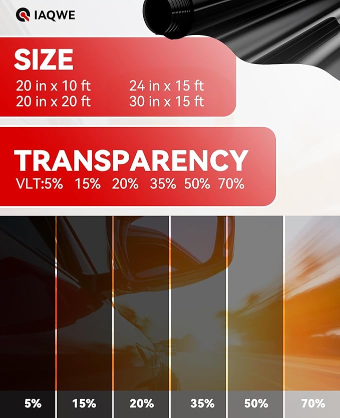 Car Window Tint 24" in x 15'Ft with 20% VLT, Nano Ceramic Window Tint Film for Car, UV&IR Protection Heat Insulation Anti-Explosion Scratch Resistant