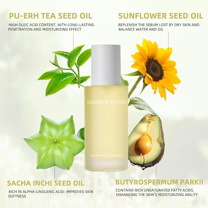 Transparent plant essence three-in-one gentle makeup remover oil 100ml Clear and Penetrating plant-based makeup remover Oil, skin-nourishing grade three-in-one