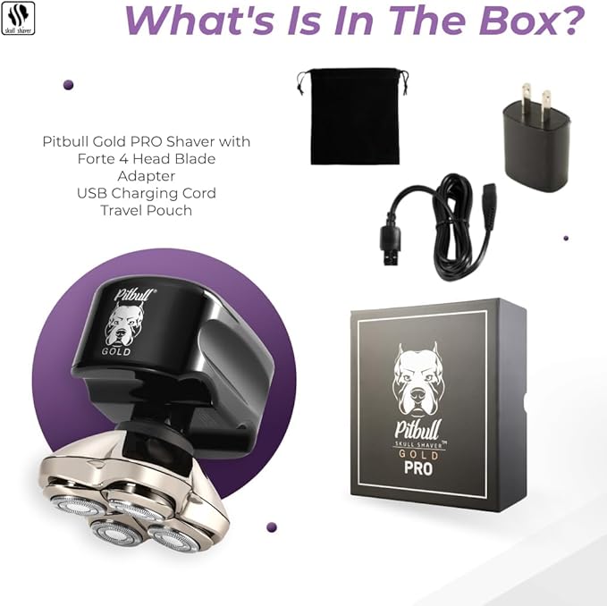 Skull Shaver Pitbull Gold PRO Head & Face Shaver - Premium Cordless Electric Shaver - for Wet & Dry Shaving - Features LED Battery Display - Comes with Travel Pouch