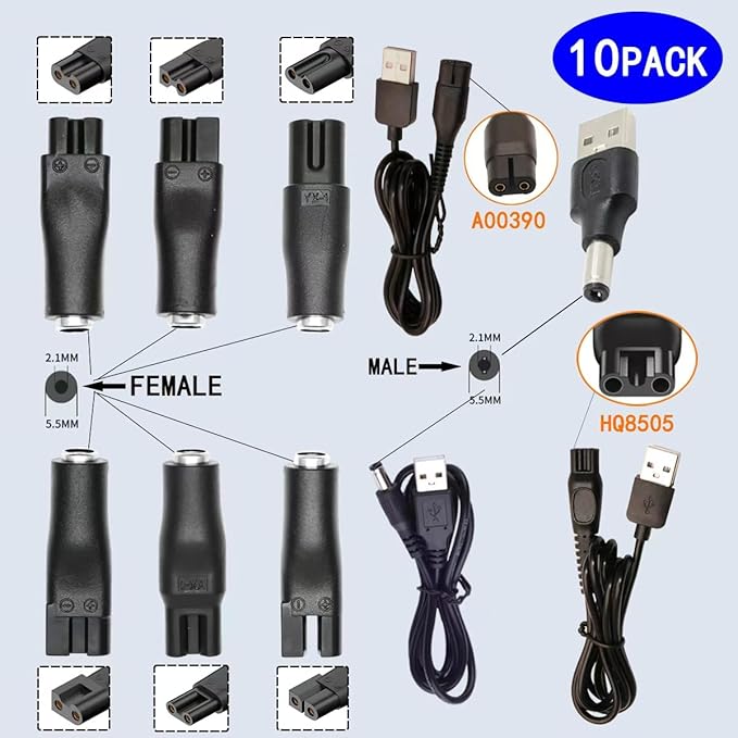 Power Cord 5V Replacement Charger USB adapter is suitable for a variety of electric hairdressers, shavers, purifiers, table lamps and others 5521 adapter hq8505 A00390 charging line