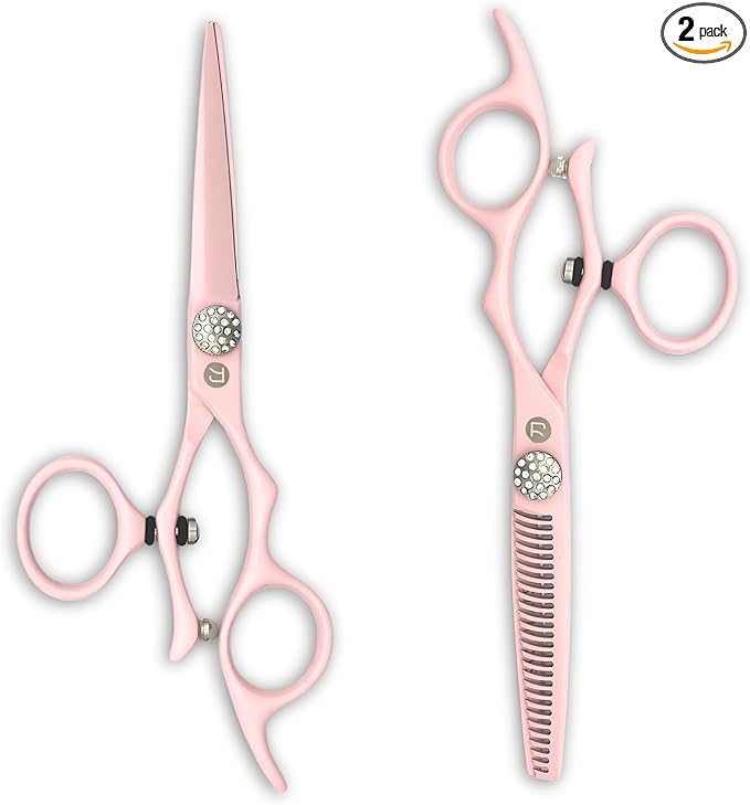 Pink Swivel Hair Scissors Set for Professional Use - 440C Stainless Steel w/Pink Titanium Finish - Sharp, Durable (5.5" Swivel Set)