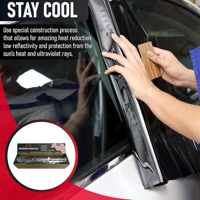 United Window Tint 24"In 100'Ft Nano Carbon 2Ply Charcoal 20% VLT - Clear Polyester Privacy Window Tint for Car, Home, Blocks UV/IR Rays, Reduce Heat & Glare- Adhesive Film - Lifetime Color Stability