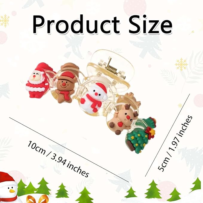 1pcs Christmas Hair Clips - Cute Tree Reindeer Snowmen Claw Clips, Transparent Hair Accessories with Santa Claus Gingerbread Man Designs, Christmas Large Size Hairpin for Xmas Hairstyle Decor