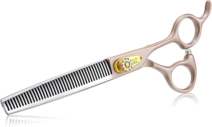 JASON Professional Dog Grooming Scissors - 7 Inch Thinning Shear Japanese 440C Stainless Steel Diamond Screw with 40 Teeth Dog Blender Scissors Christmas Gift