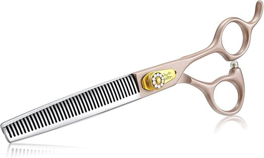 JASON Professional Dog Grooming Scissors - 7 Inch Thinning Shear Japanese 440C Stainless Steel Diamond Screw with 40 Teeth Dog Blender Scissors Christmas Gift