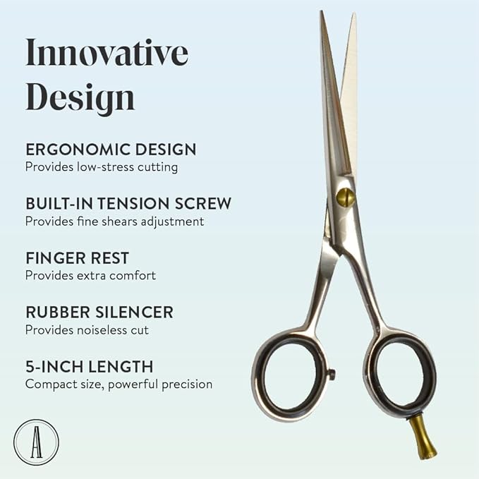 ANDUSTRIAL - Professional Hair Cutting Scissors/Shears For Men/Women/Home/Salon - Premium High Carbon Steel Quality - Smooth And Sharp - 5 Inch, Siver