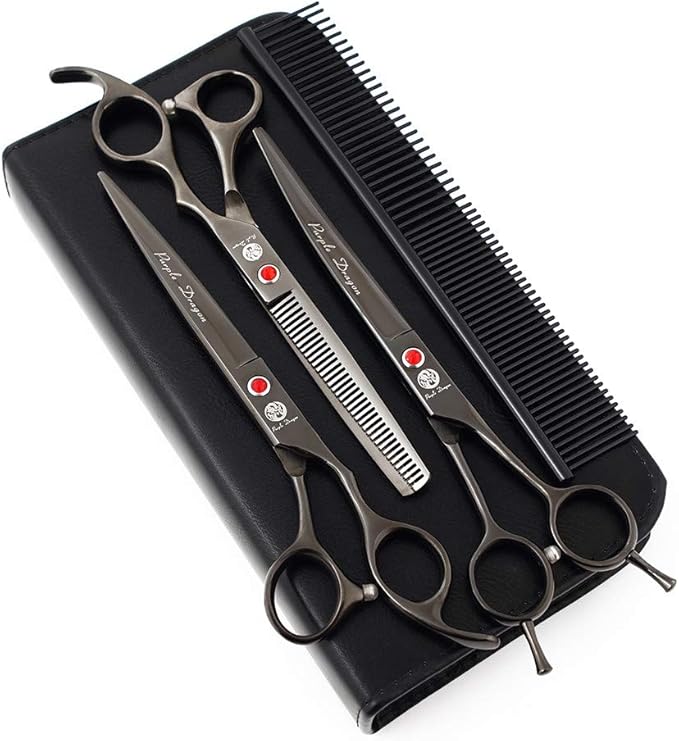 Purple Dragon 7.0 inch Rhinestone Decoration 3PCS Pet Grooming Scissors Dog Hair Cutting & Thinning Shears Set