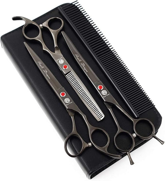 Purple Dragon 7.0 inch Rhinestone Decoration 3PCS Pet Grooming Scissors Dog Hair Cutting & Thinning Shears Set