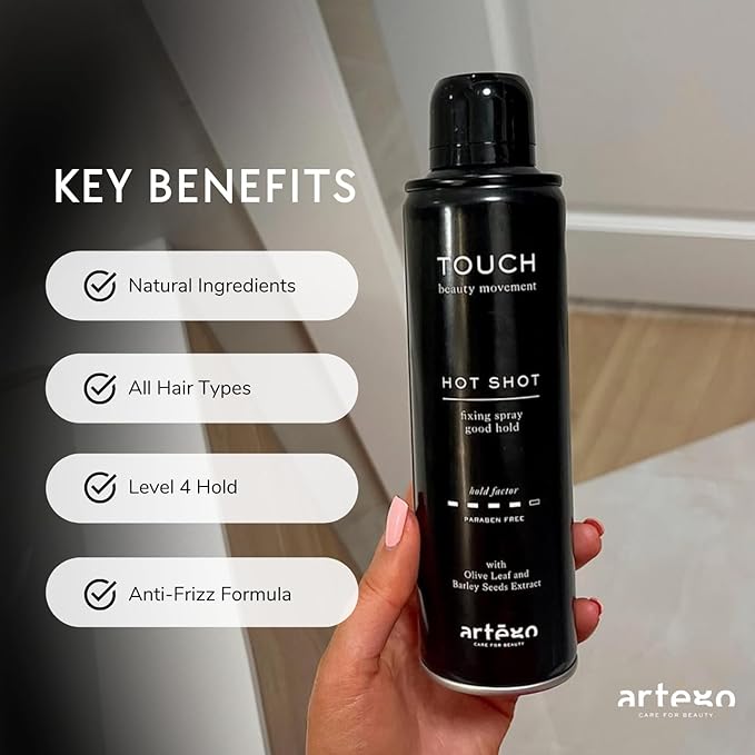 Artègo TOUCH Hot Shot Hairspray (3.4 fl oz) – Medium to Strong Hold Finishing Spray for Long-Lasting, Frizz-Free Styles