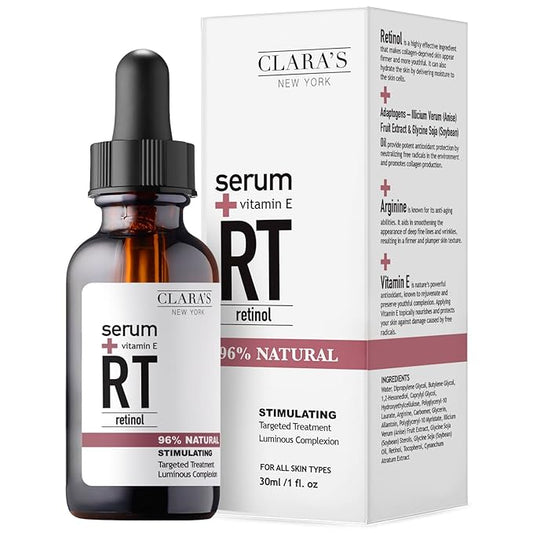 CLARA'S NEW YORK Retinol Facial Serum with Vitamin E – Hydrating, Firming & Skin-Supportive – 30ml / 1 Fl Oz – Made in US
