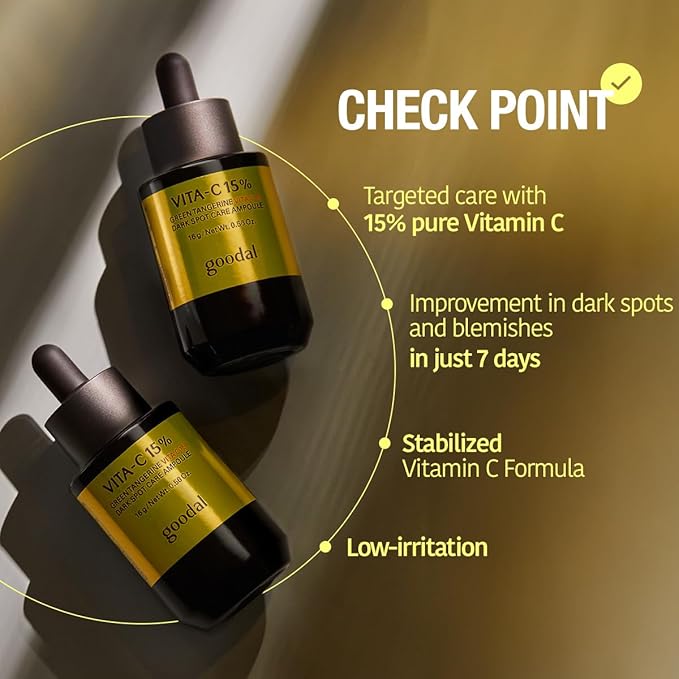 GOODAL Green Tangerine Vita C 15 Ampoule, Korean Skin Care, Vitamin C Serum, Hydrating Daily Facial Care for Fine Lines, Dull Skin, K Beauty, 16g/0.56 Oz