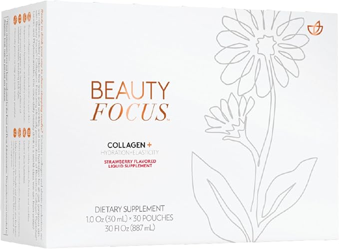 Beauty Focus Collagen Plus | Strawberry Flavor | Bioactive Collagen Peptides | Supports Skin Hydration & Elasticity | Convenient 30mL Pouches for Daily Use