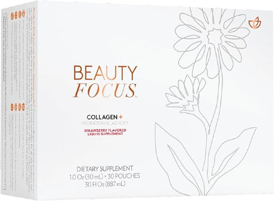 Beauty Focus Collagen Plus | Strawberry Flavor | Bioactive Collagen Peptides | Supports Skin Hydration & Elasticity | Convenient 30mL Pouches for Daily Use