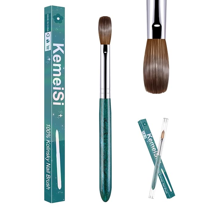 Acrylic Nail Brush Size #18, 100% Pure Kolinsky Nail Art Brushes for Acrylic Application, Sturdy Starry Handle Oval Shaped Nail Design Tools for Professional Manicure DIY, Green