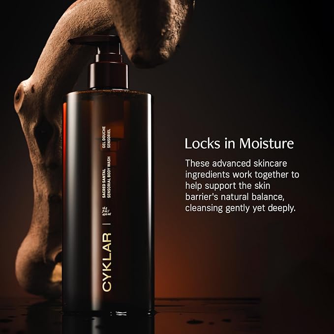 CYKLAR Sensorial Body Wash. Sacred Santal Hydrating Cleanser with Moisture Locking Multi-Oil Complex, Sodium PCA and Glycerin. Nourishing Shower Gel for Women and Men, 16.5 Fl Oz Luxury Bodywash