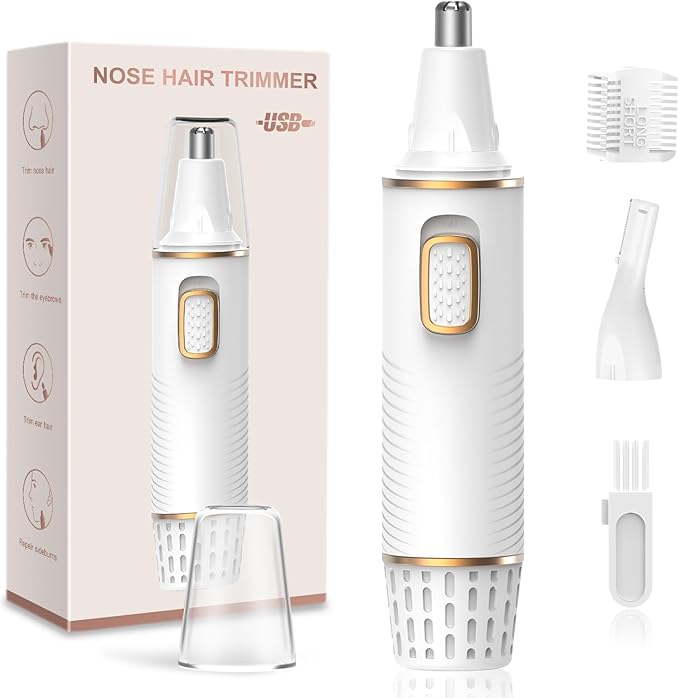 Nose Hair Trimmers for Women Men，Rechargeable Hair Trimmer 2 in 1 Painless Multifunctional Ear and Nose Hair Trimmer with IPX7 Waterproof Dual Edge Blades (White)