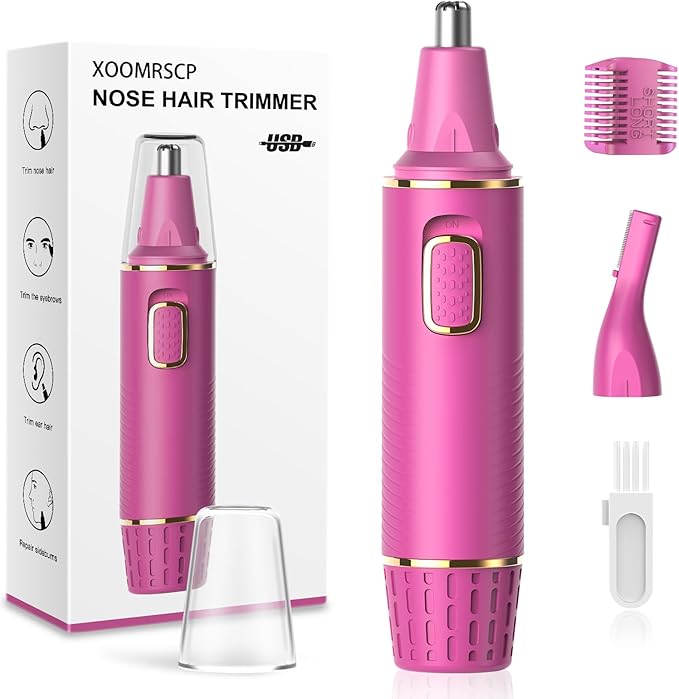 Nose Hair Trimmers for Women Men，Rechargeable Hair Trimmer 2 in 1 Painless Multifunctional Ear and Nose Hair Trimmer with IPX7 Waterproof Dual Edge Blades (Rose)
