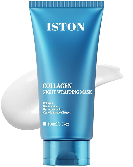 ISTON Collagen Night Wrapping Mask for Glass Skin - Overnight Peel Off for Firmer, Hydrated & Radiant Skin with Hydrolyzed Collagen, Gently Formulated for All Skin Types - 5.07 fl Oz
