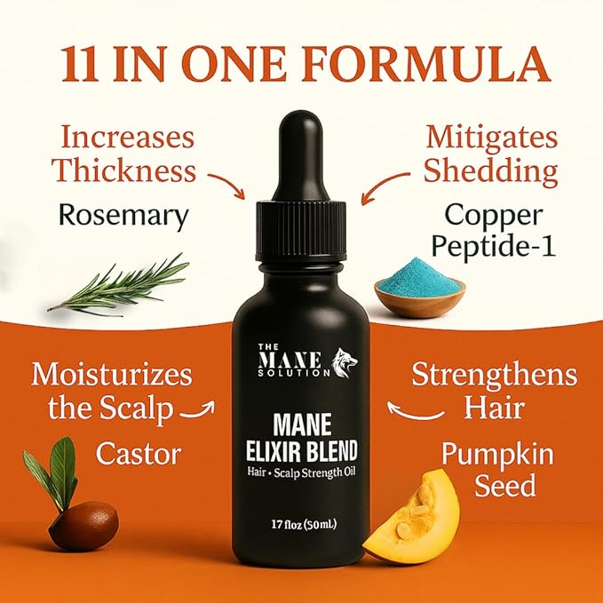 The Mane Elixir Blend: 11-in-1 Growth Oil Serum for Thinning Hair, Loss & Regrowth - 50ml