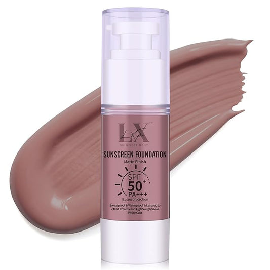 Tinted Face Sunscreen - Waterproof & Lightweight Liquid Foundation with SPF 50++, 3-in-1 Full Coverage Foundation Smooths & Blurs Pores, 410 Deep