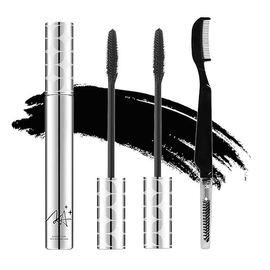 2Pack Black Mascara for Women, Prime Waterproof Volume and Length for Hypoallergenic Máscara with Long Lasting, Hypoallergenic, Lightweight for Sensitive Eyes, 01