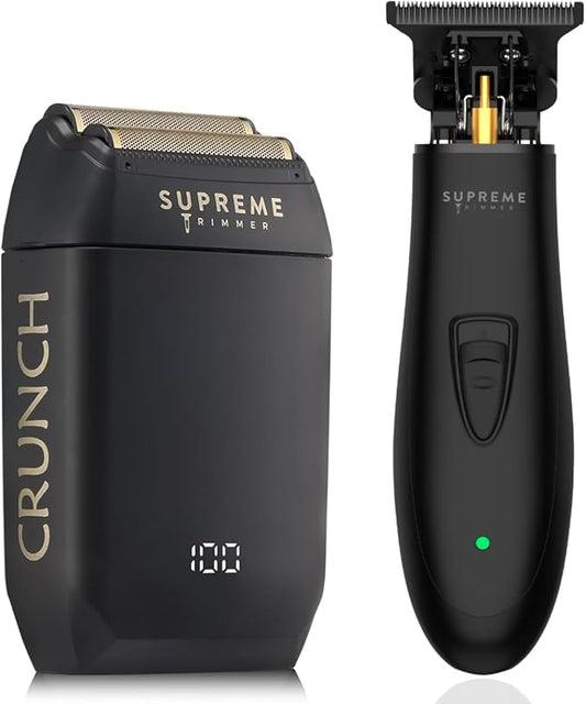Supreme Trimmer 2-in-1 T-Shaper Trimmer & Crunch Foil Shaver | STF602 Electric Razor & ST5206 DLC Beard Trimmer Barber Haircut Kit | Black