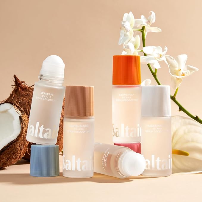Saltair Serum Deodorant Santal Bloom 2 Pack. 5% AHA Formula. Lactic Acid and Mandelic Acid Deodorant. Aluminum Free Odor Control for Women and Men. Travel Essentials, 2x 1.7oz Roll On