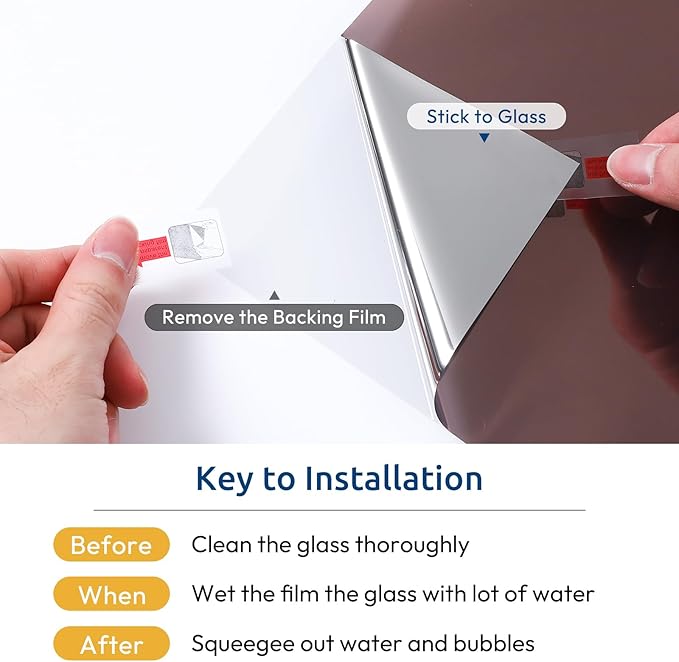 rabbitgoo Window Privacy Film One Way Window Tint for Home, Removable Reflective Heat Sun Blocking Anti UV Glass Door Covering, Mirror Tinting Film House Office, 23.6 in X 6.5 Feet, Brown Silver