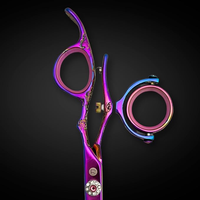 Swivel 5.5" Saki Kohana Pink Hair Shear Set (Swivel Cutting Shears, Swivel Thinning Shears, Razor, Case) - 440C Steel - For Professional Use