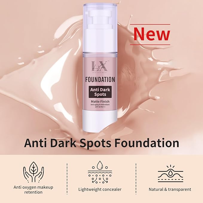 Anti-Dark Spot Liquid Foundation - Collagen Serum Foundation Infused with 2% Niacinamide, High Coverage For A Smooth & Satin Finish, 107 Light