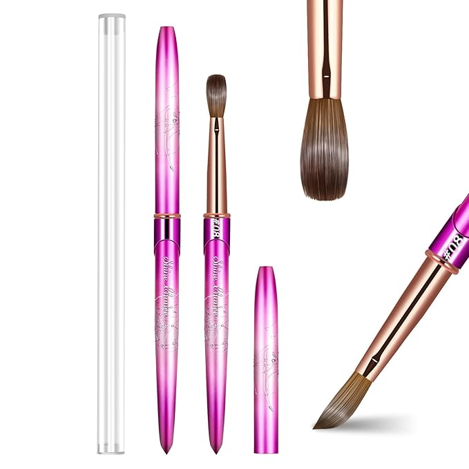 Acrylic Nail Brush Size 8, 100% Real Kolinsky Art Nail Brush for Acrylic Powder Application, Handmade Women Manicure Nail Extension Tool for Professional DIY Home Salon and Beginners