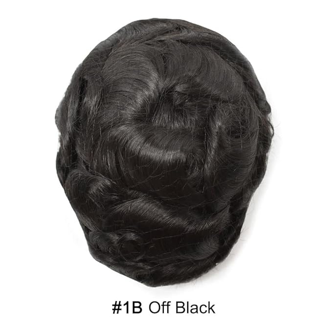 Toupee for Men French Lace Center Human Hair Replacement Systems Transparent Lace Center Hair Piece Mens Toupee Hair Units for Man V-Looped Front Male Hair Prosthesis 7"X9" #1B Off Black