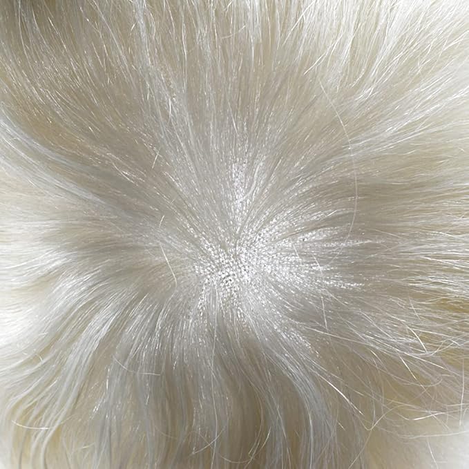 Toupee for Men French Lace Center Human Hair Replacement Systems Transparent Lace with PU Around Hair Piece Mens Toupee Hair Units for Man V-Looped Front Male Hair Prosthesis 7"X9" #60RY